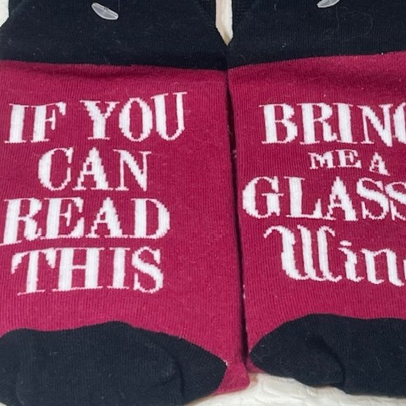 NEW Funatic "If You Can Read This Bring Me a Glass of Wine" Funny Red Socks - Picture 2 of 4